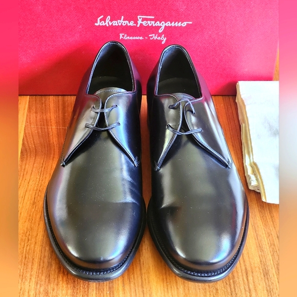 $650 New 100% Auth Salvatore Ferragamo Men Dress Oxford Shoes Black Leather 10EE